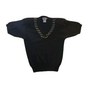 Vintage Black R&K Sweater With Rhinestones And Cord Embellishment - Size S